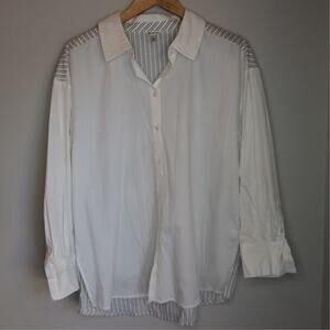 Versona Striped Mix Media Button Down Shirt L Oversized Y2K Indie